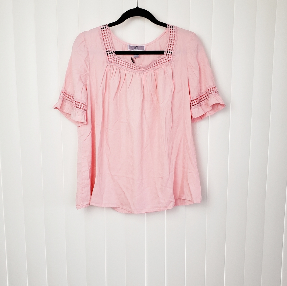 BY DESIGN CAITLYN Woven Coral Blouse Size Large